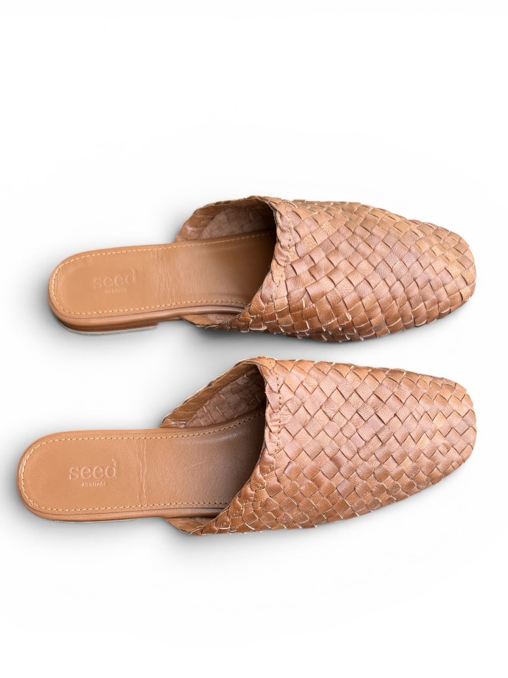 Seed Heritage Woven Leather Mule Slides in Tan - Picture 2 of 4